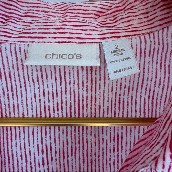 Chico’s Lightweight 100% cotton popover pink and white stripe with pockets. L/12 - Picture 4 of 5